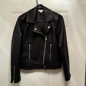 TOPSHOP  Faux Leather Zip Up Moto Jacket Black Women's US 4